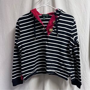 Lauren Ralph Lauren Striped Hoodie Red Trim Gold Hardware Women's Size XS